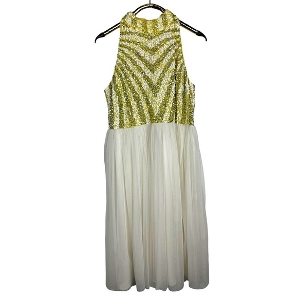 ASOS MAYA DELUXE SEQUIN MOCK NECK SLEEVELESS TULLE SKIRT MIDI BRIDESMAID DRESS - Picture 2 of 13